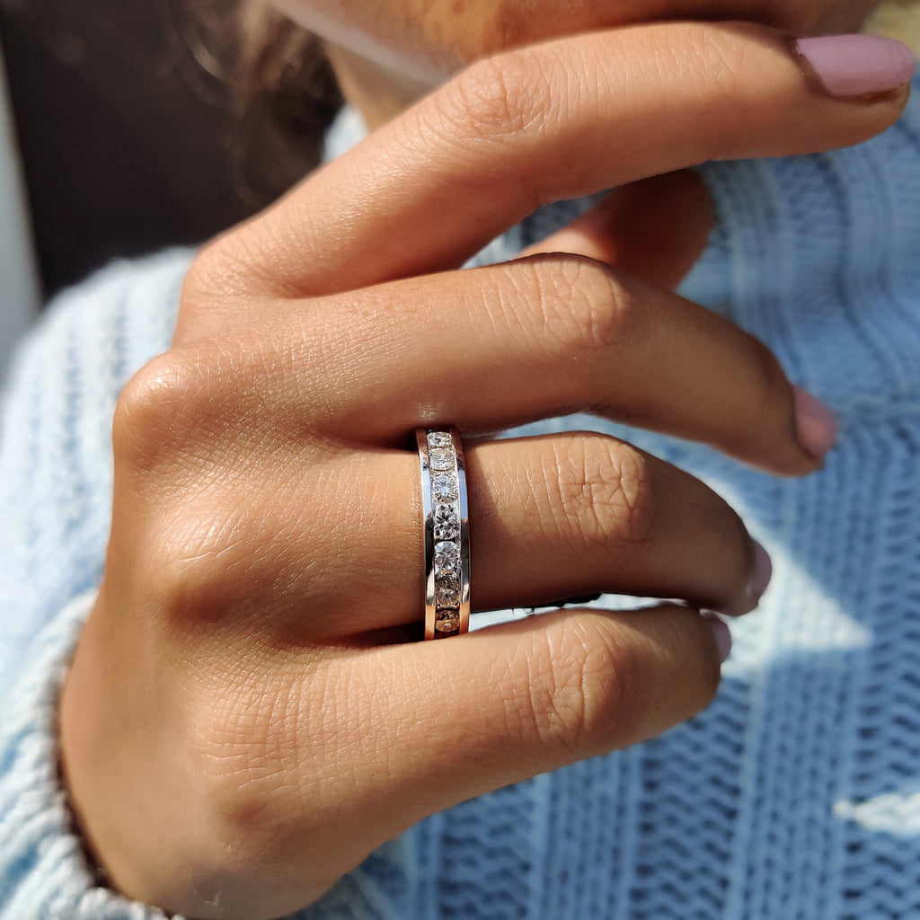 Round Cut Full Eternity Channel Set Wedding Band