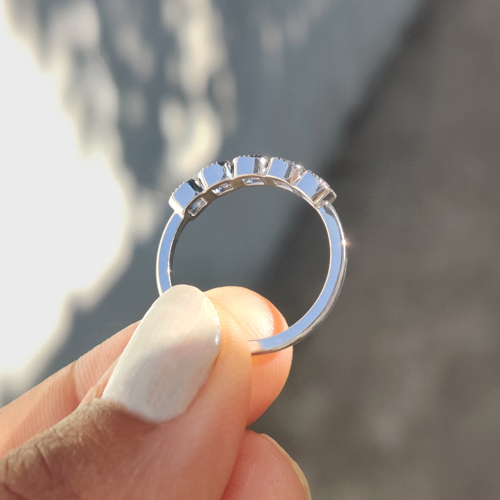 Royal Dark Blue Stone French Cut Half Eternity Wedding Band