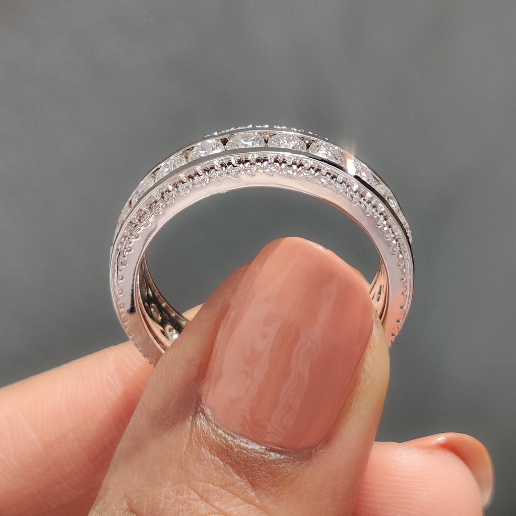 Three Row Pave Band With Clean Channel Set Style