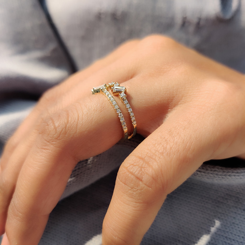 Baguette And Round Diamond Band In Double Row Pave Style