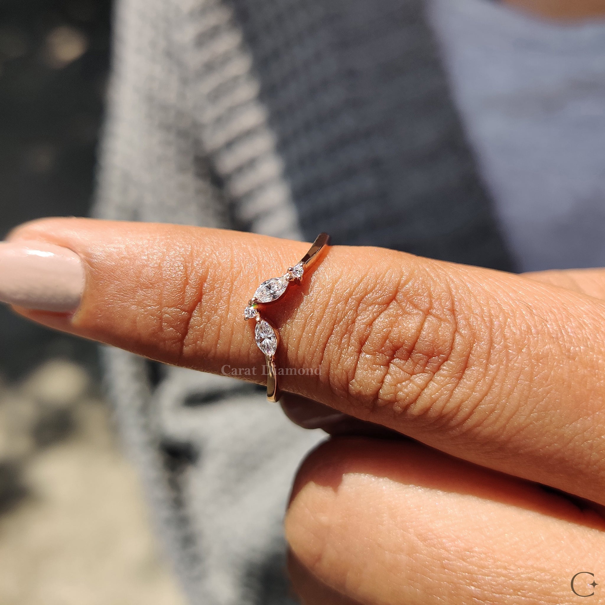 Marquise And Round Wedding Band In Chevron Style