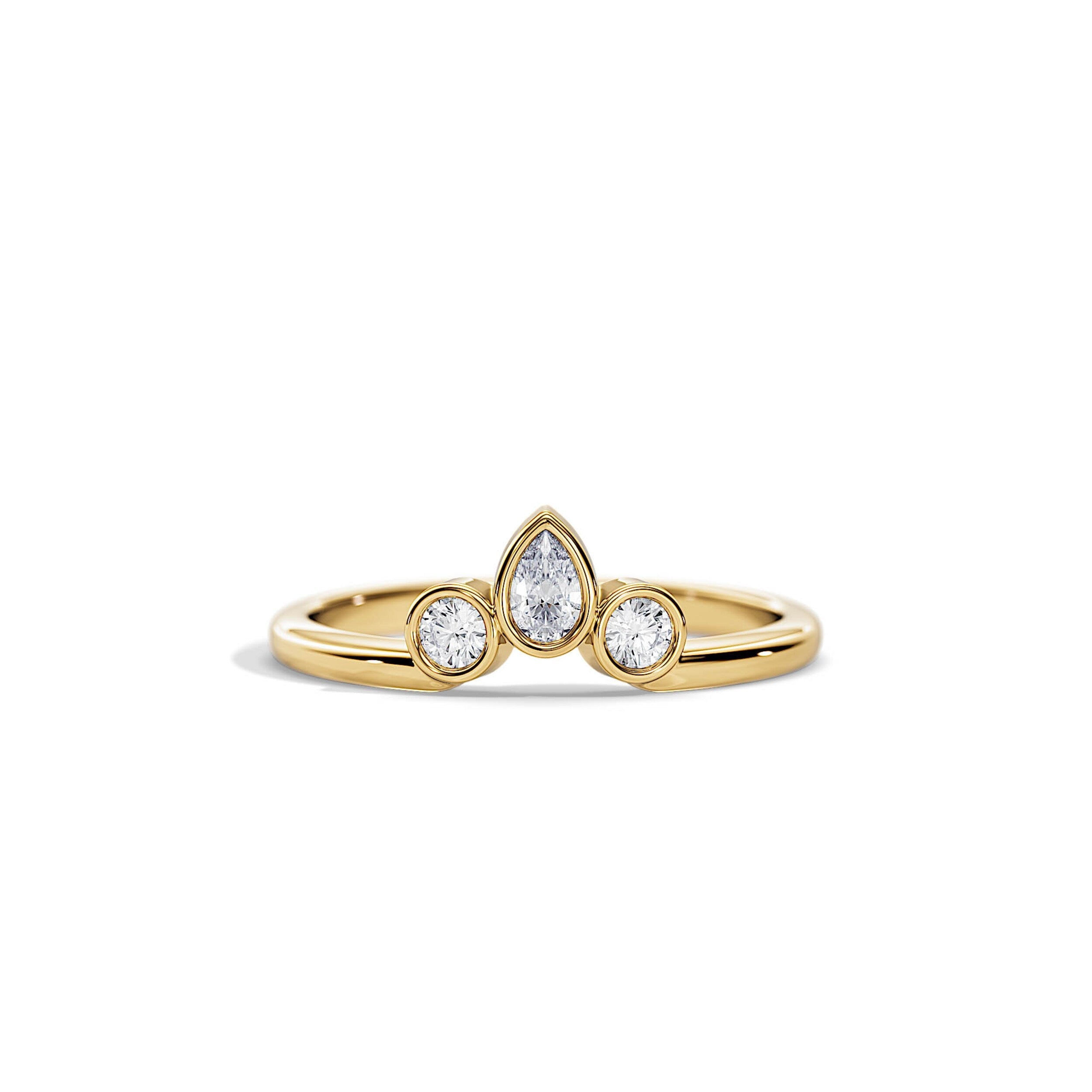 0.40 TCW Round & Pear Moissanite Bezel Wedding Band