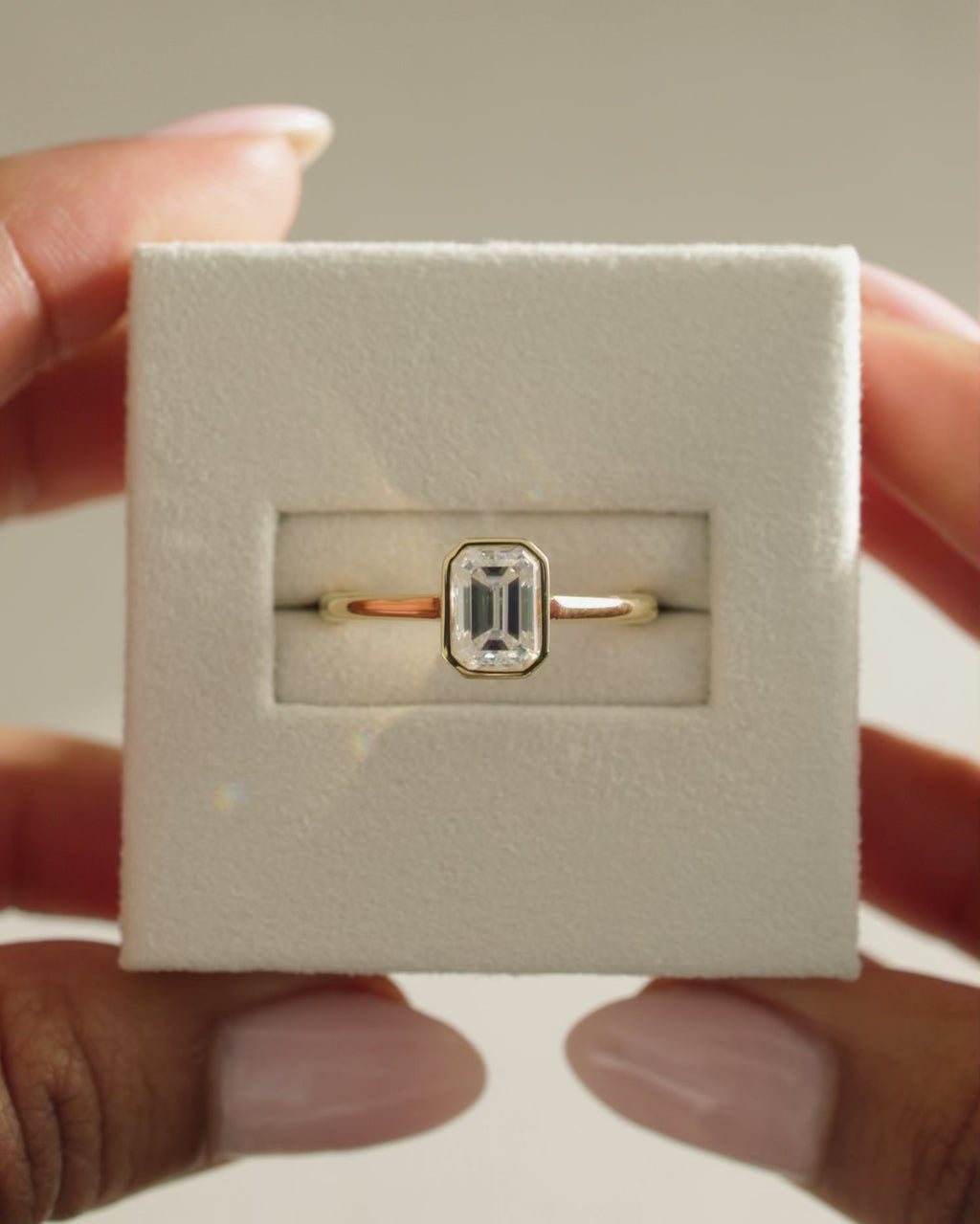 1.0-3.0 CT Emerald Cut Lab Grown Diamond Bezel Solitaire Engagement Ring
