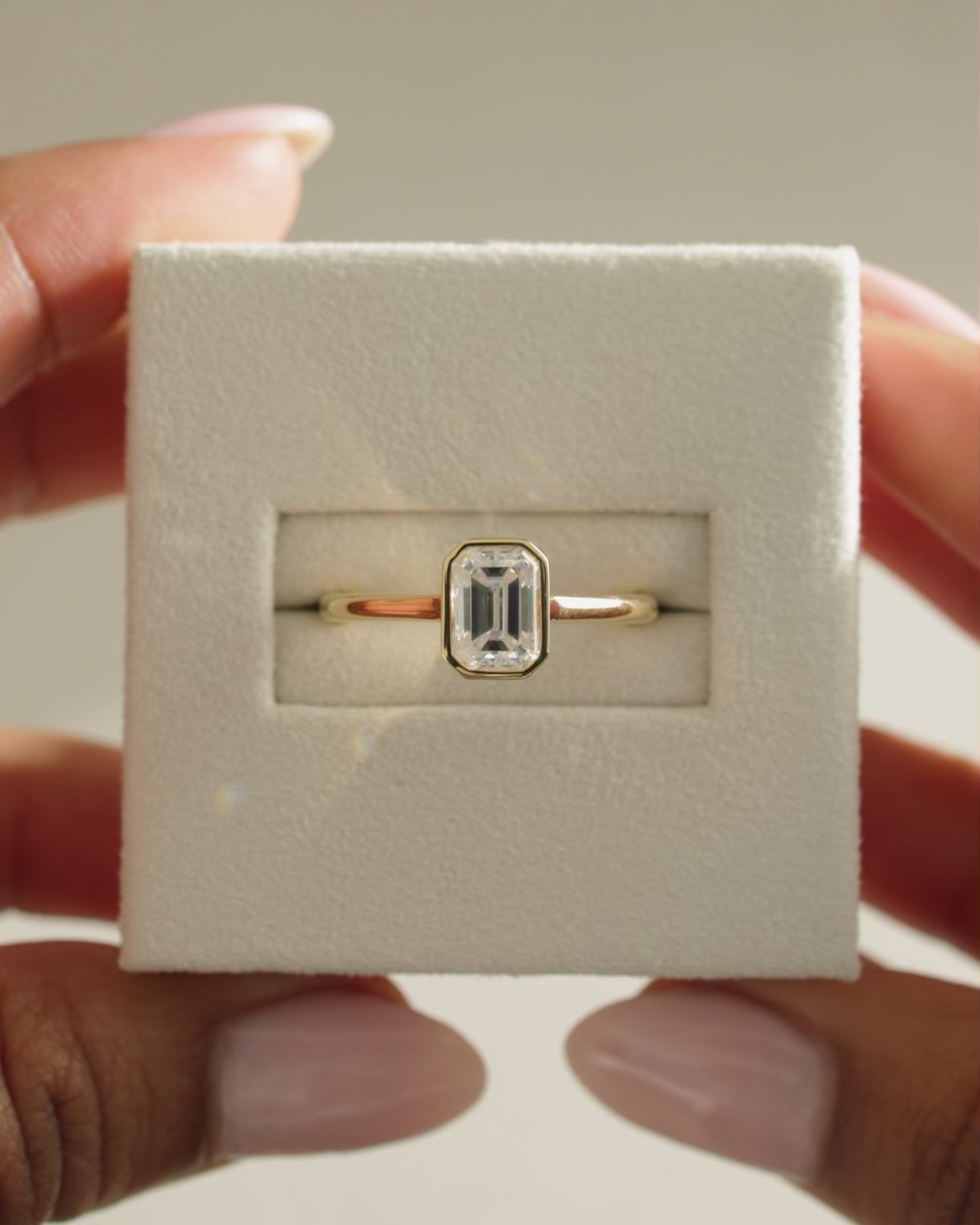 1.0-3.0 CT Emerald Cut Lab Grown Diamond Bezel Solitaire Engagement Ring