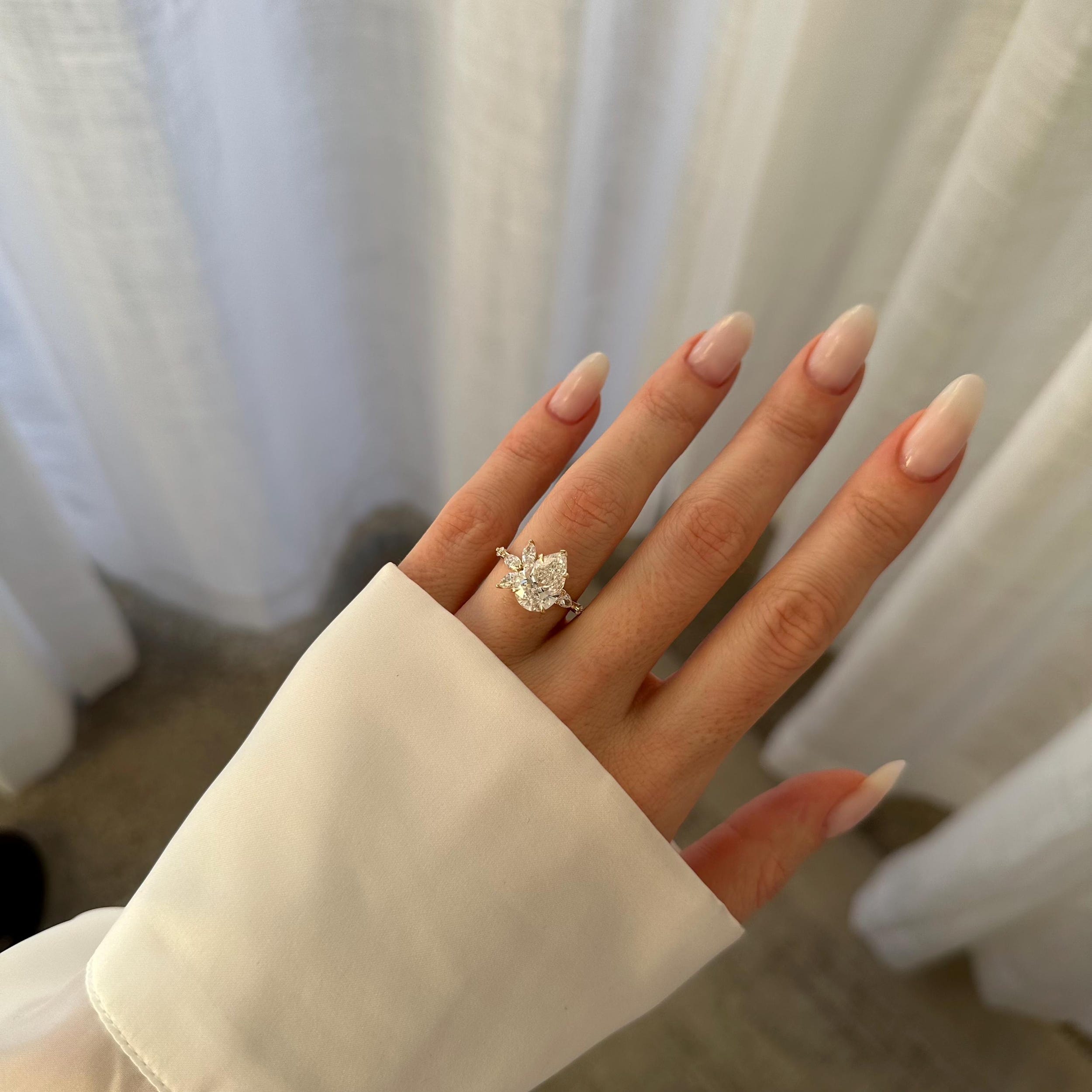 3.0 CT Pear Cut Moissanite Cluster Style Engagement Ring
