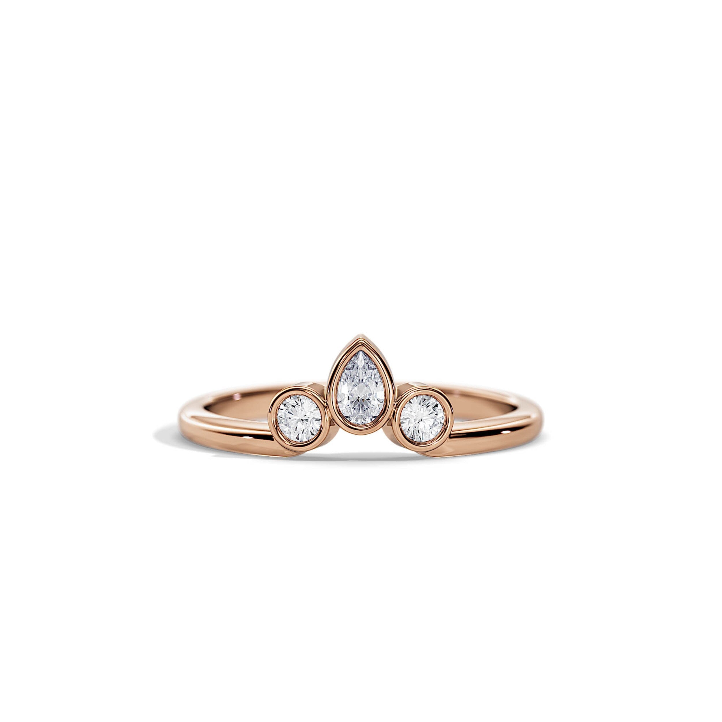 0.40 TCW Round & Pear Moissanite Bezel Wedding Band