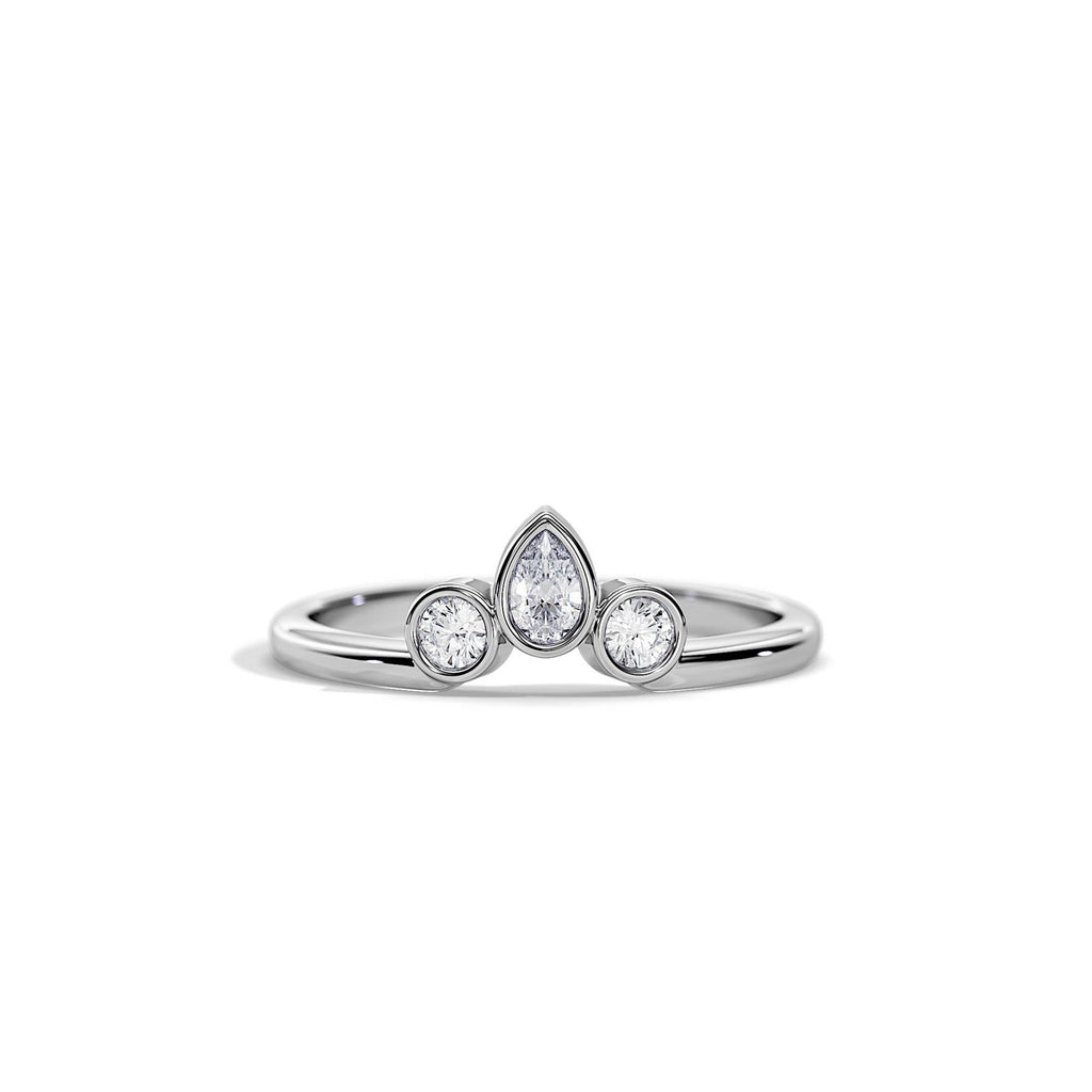 0.40 TCW Round & Pear Moissanite Bezel Wedding Band