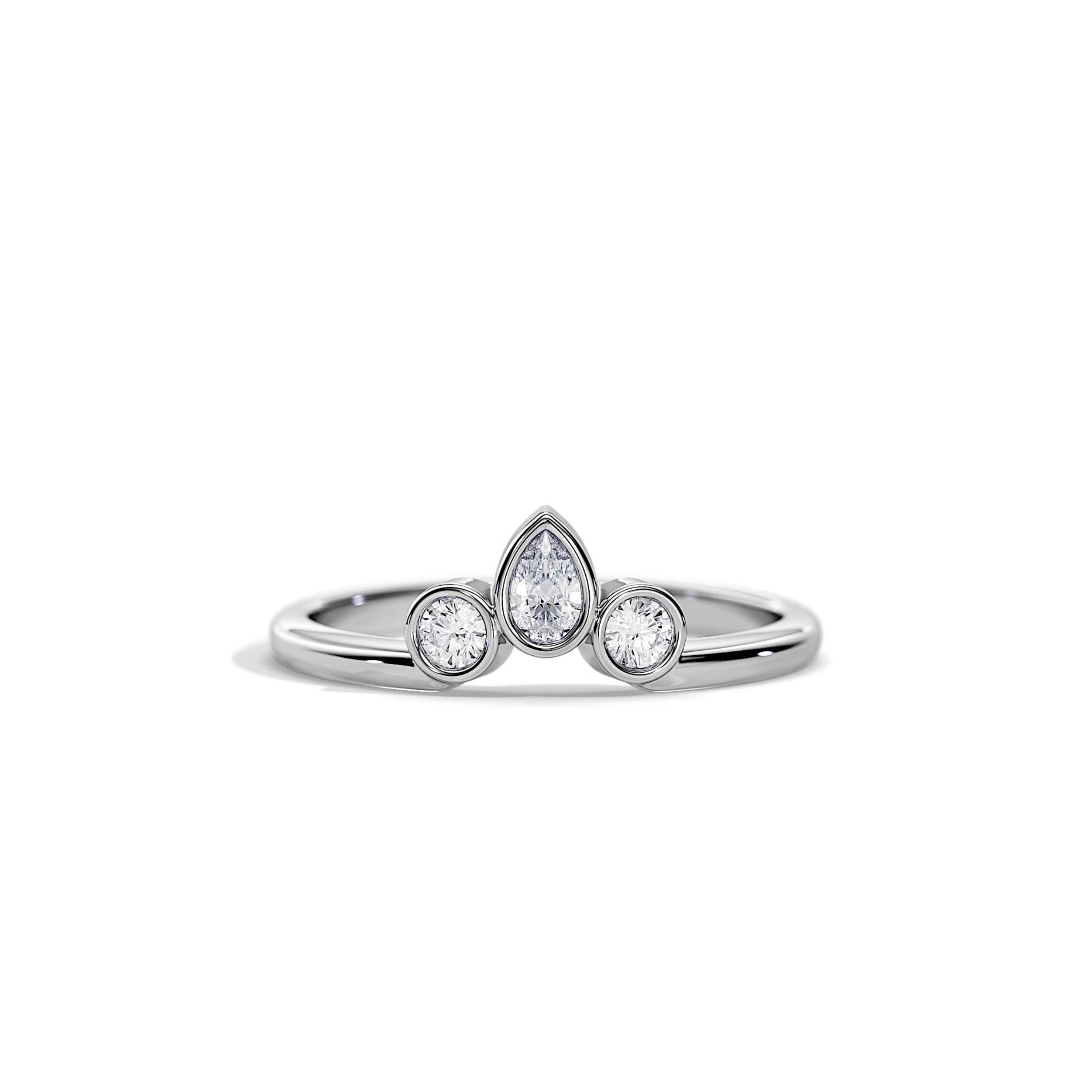 0.40 TCW Round & Pear Moissanite Bezel Wedding Band