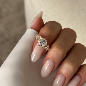 2.0 CT Round Cut Moissanite Cluster Style Engagement Ring