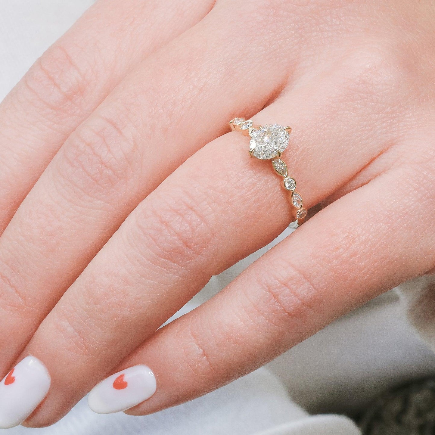 Solar Photon Hidden Halo Oval Diamond Engagement Ring - Natural Sparkle, Unique Design, Perfect for Proposals & Anniversaries