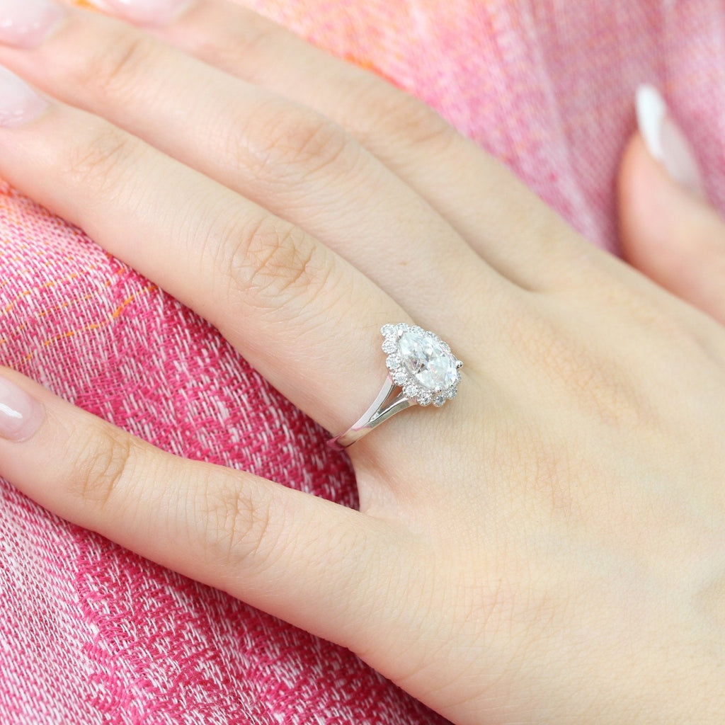 1.50 CT Pear Cut Moissanite Halo Split Shank Style Engagement Ring