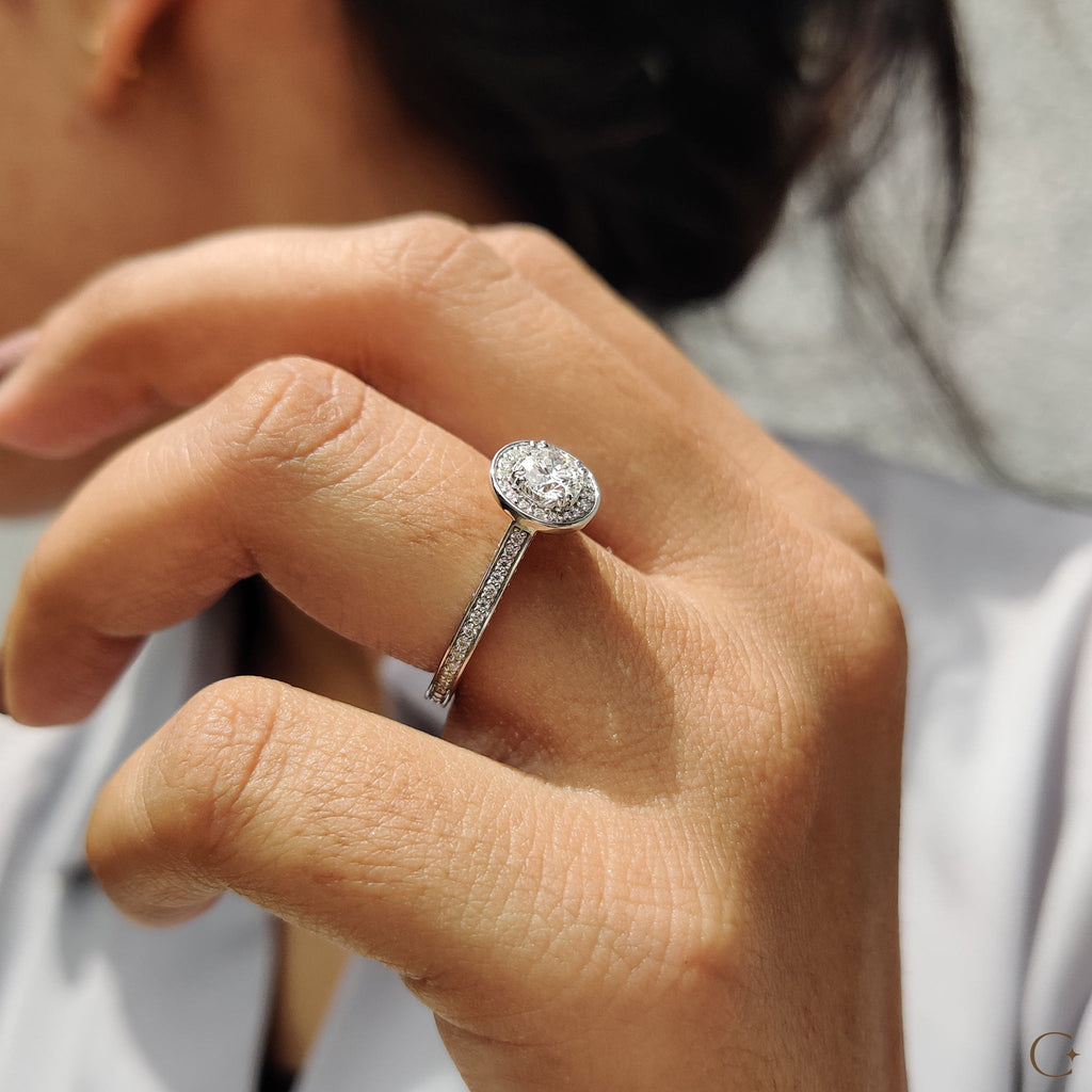 Bezel Halo Engagement Ring with Round Diamond