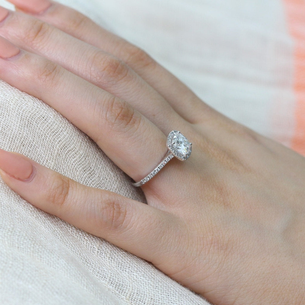 1.65 CT Cushion Cut Moissanite Halo Engagement Ring