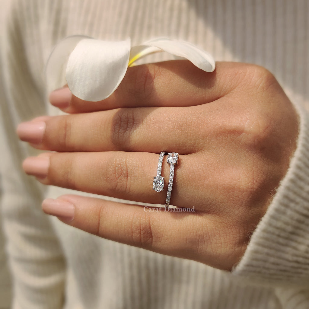 Oval Cut Moissanite Bypass Engagement Ring