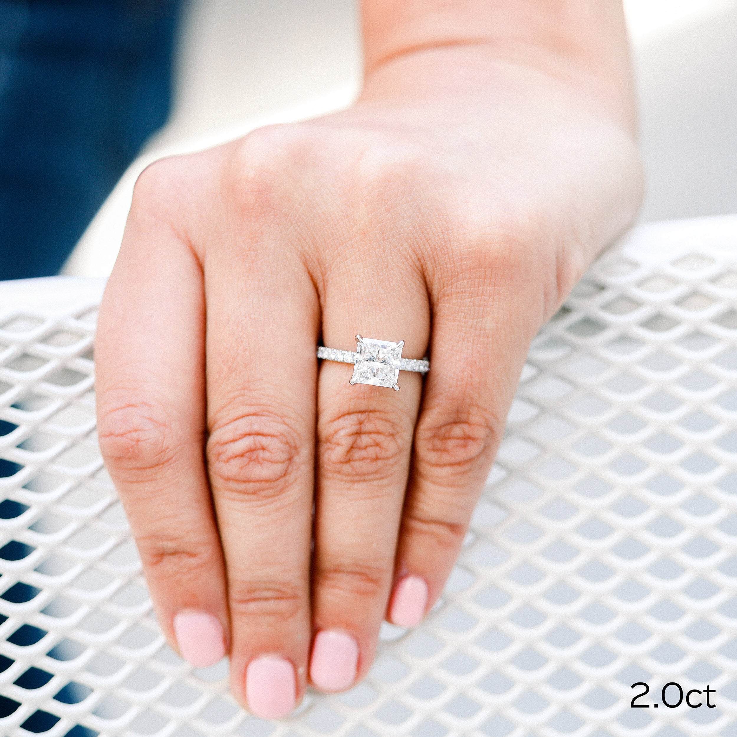 2.0 CT Princess Moissanite Pave Setting Engagement Ring