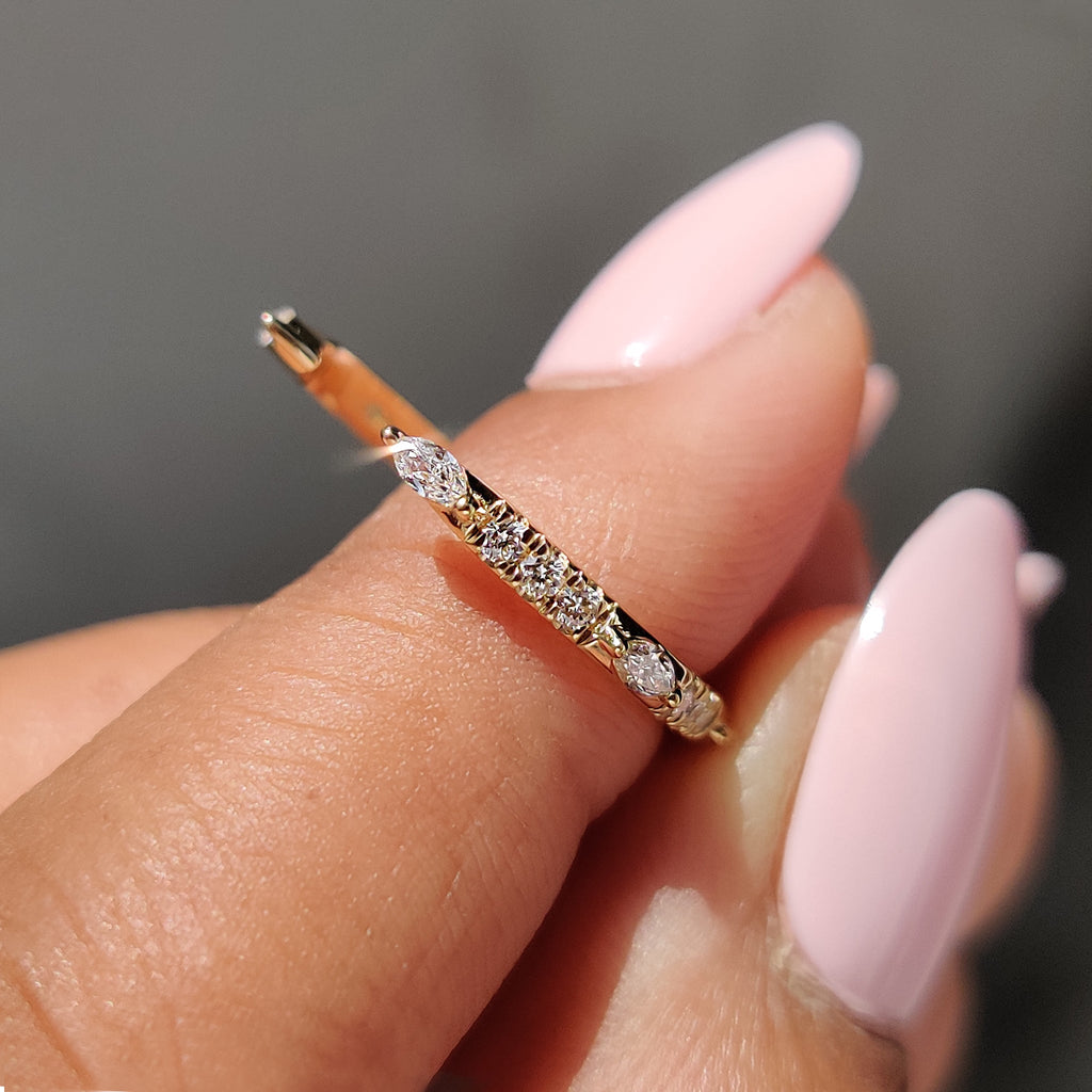 Marquise And Round Cut Yellow Gold Diamond Band