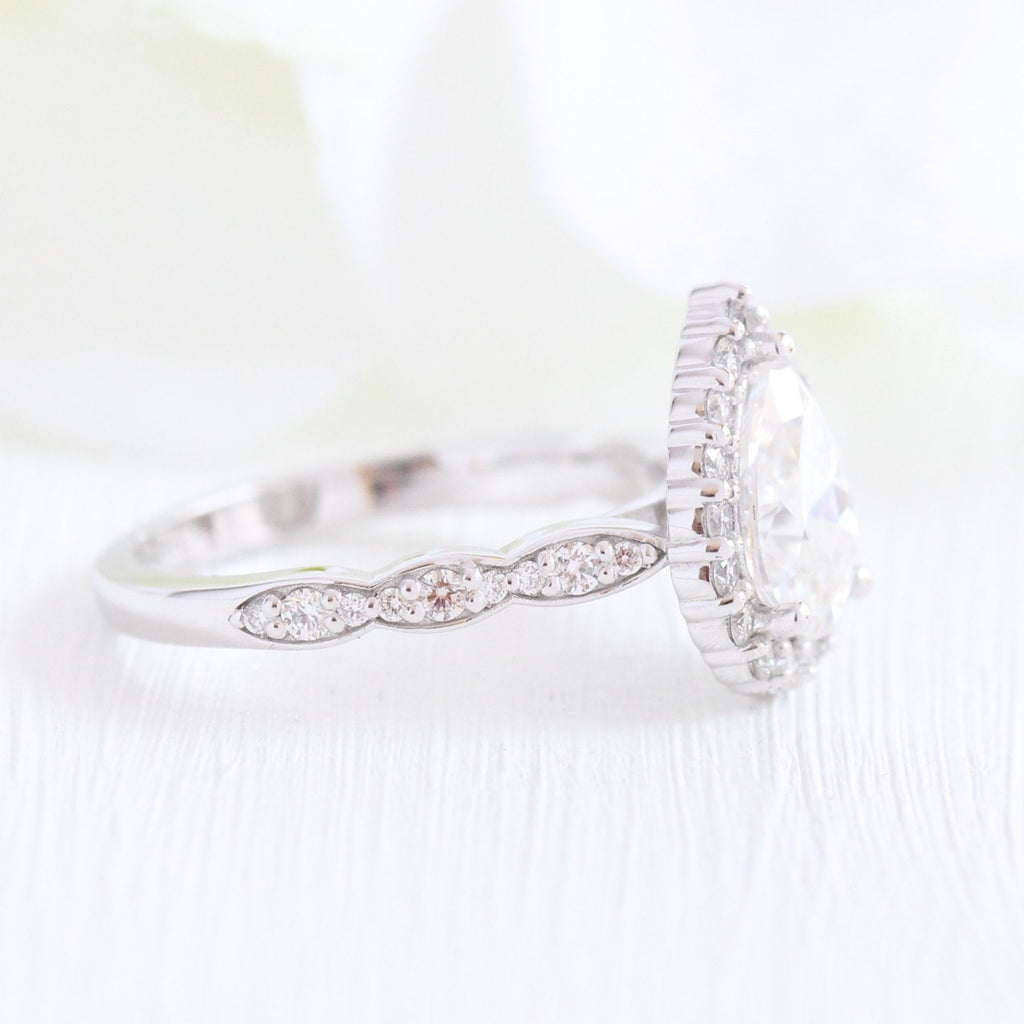1.50 CT Pear Cut Moissanite Halo Engagement Ring
