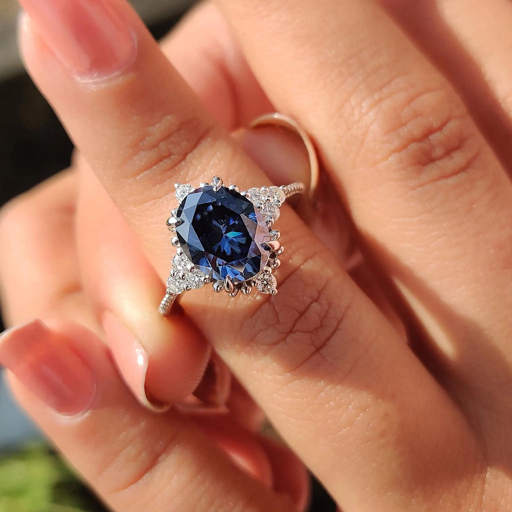 Royal Blue Oval Milgrain Engagement Ring