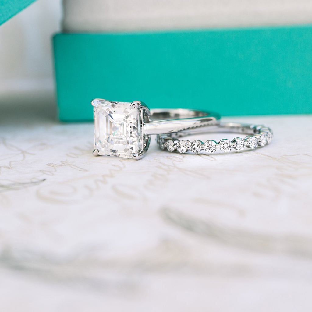 2.50 CT Asscher Cut Moissanite Solitaire Engagement Ring