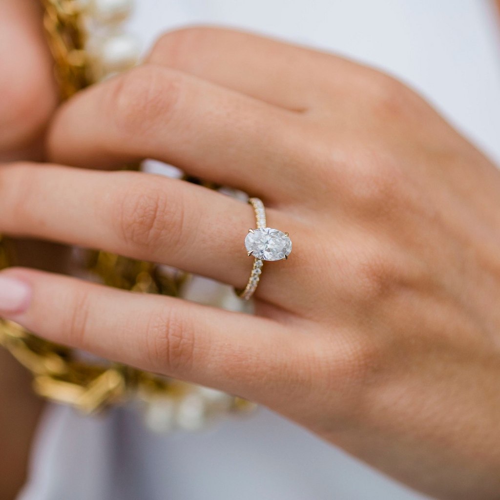 1.85 CT Oval Cut Moissanite Hidden Halo Engagement Ring