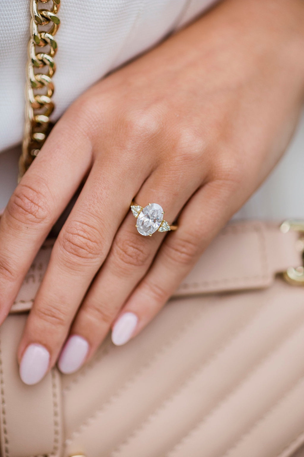 4.0 CT Oval Cut cluster Style Moissanite Engagement Ring