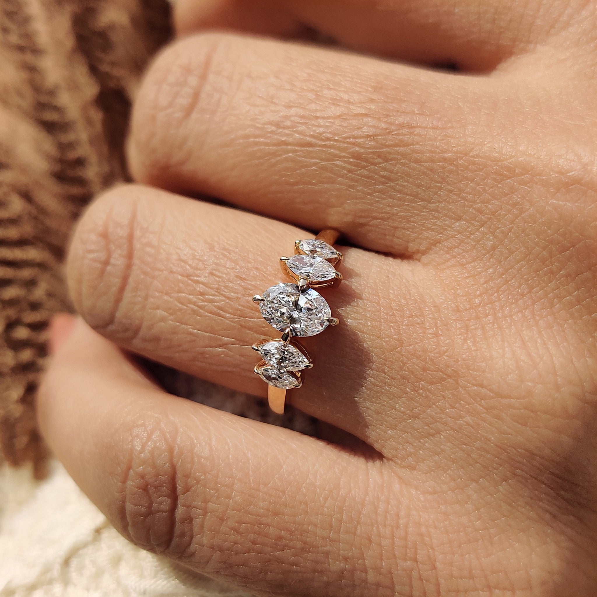 Oval And Marquise Cut 5 Stone Diamond Ring