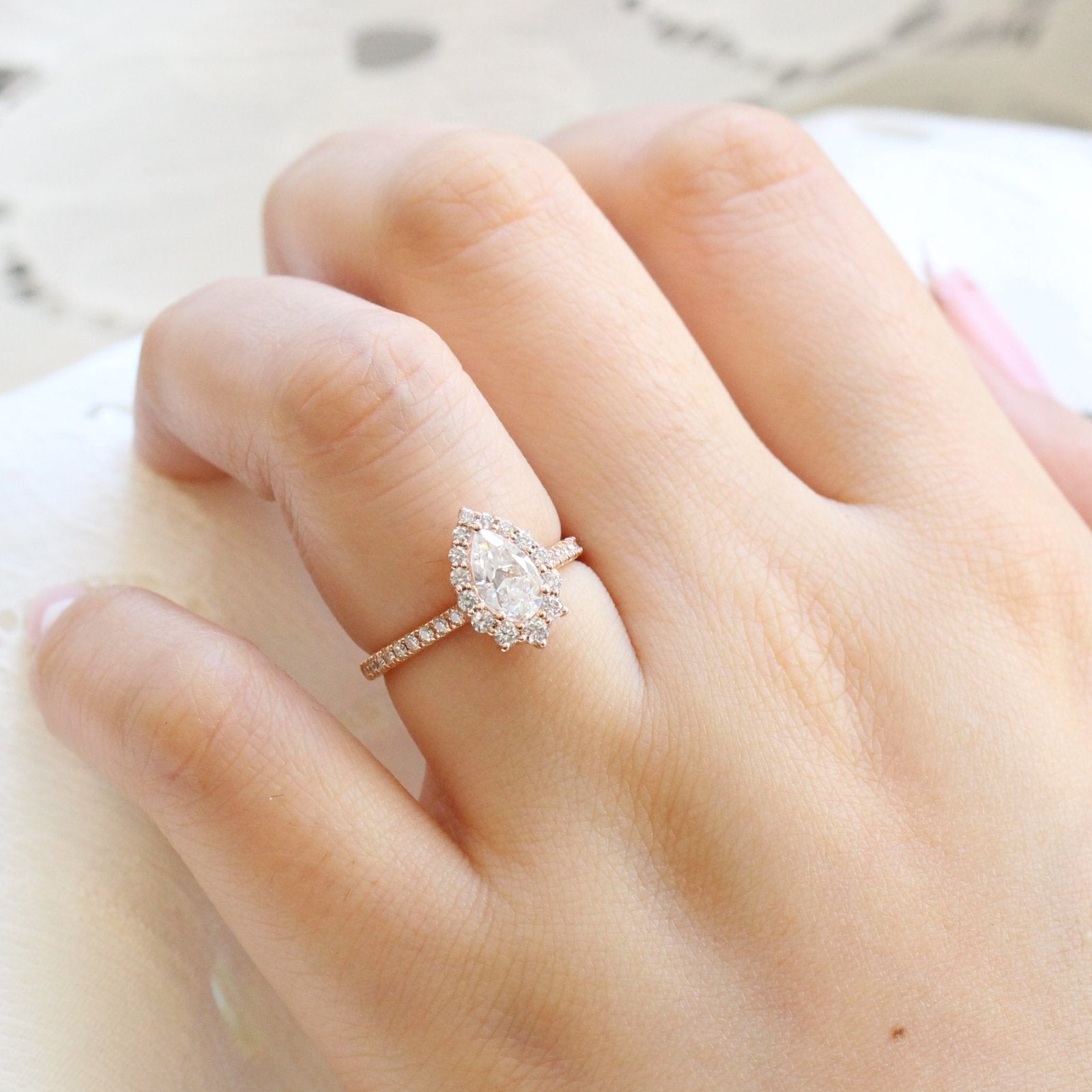 1.0CT Pear Cut Moissanite Halo Bridal Ring Set