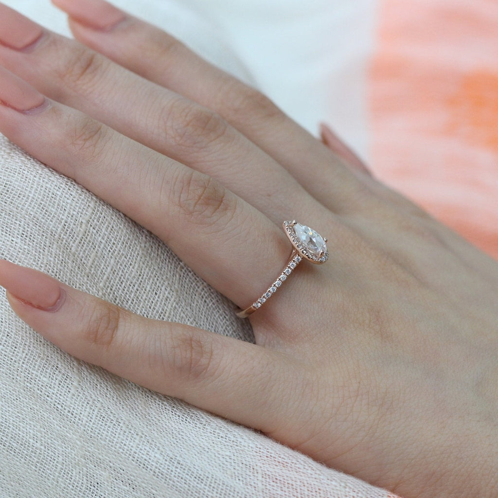 1.50 CT Pear Cut Moissanite Halo Engagement Ring