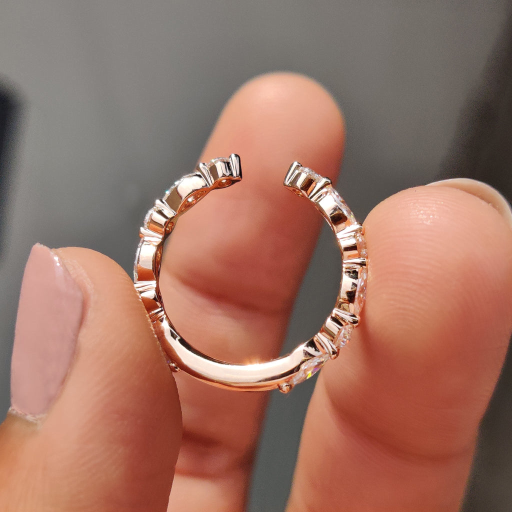Open Gap Round And Marquise Wedding Band