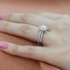 1.0CT Cushion Cut Moissanite Halo Bridal Ring Set