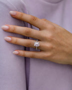 3.25 CT Emerald Moissanite Hidden Halo & Pave Setting Engagement Ring