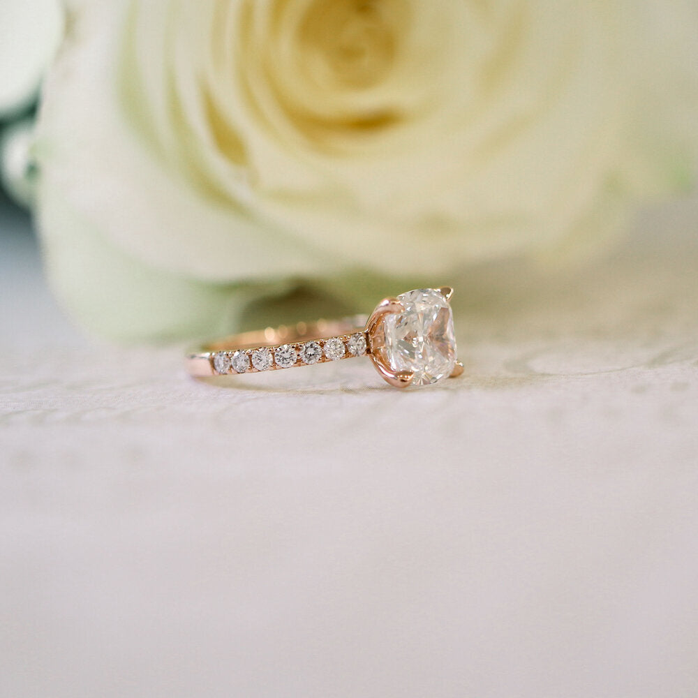1.75 CT Cushion Moissanite Pave Setting Engagement Ring