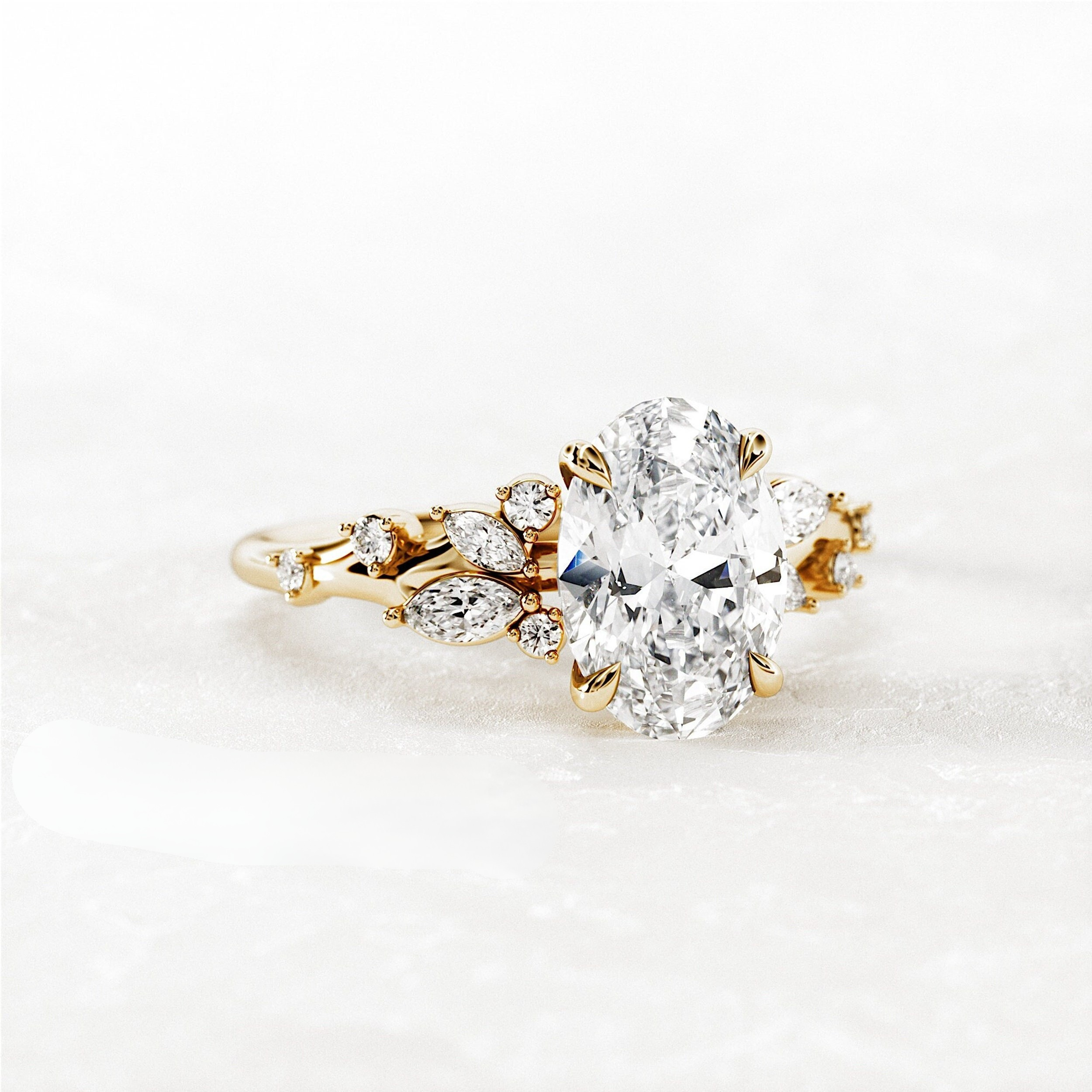 2.0 CT Oval Cut Moissanite Cluster Style Engagement Ring