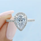 1.93ct Pear Cut Moissanite Halo Engagement Ring