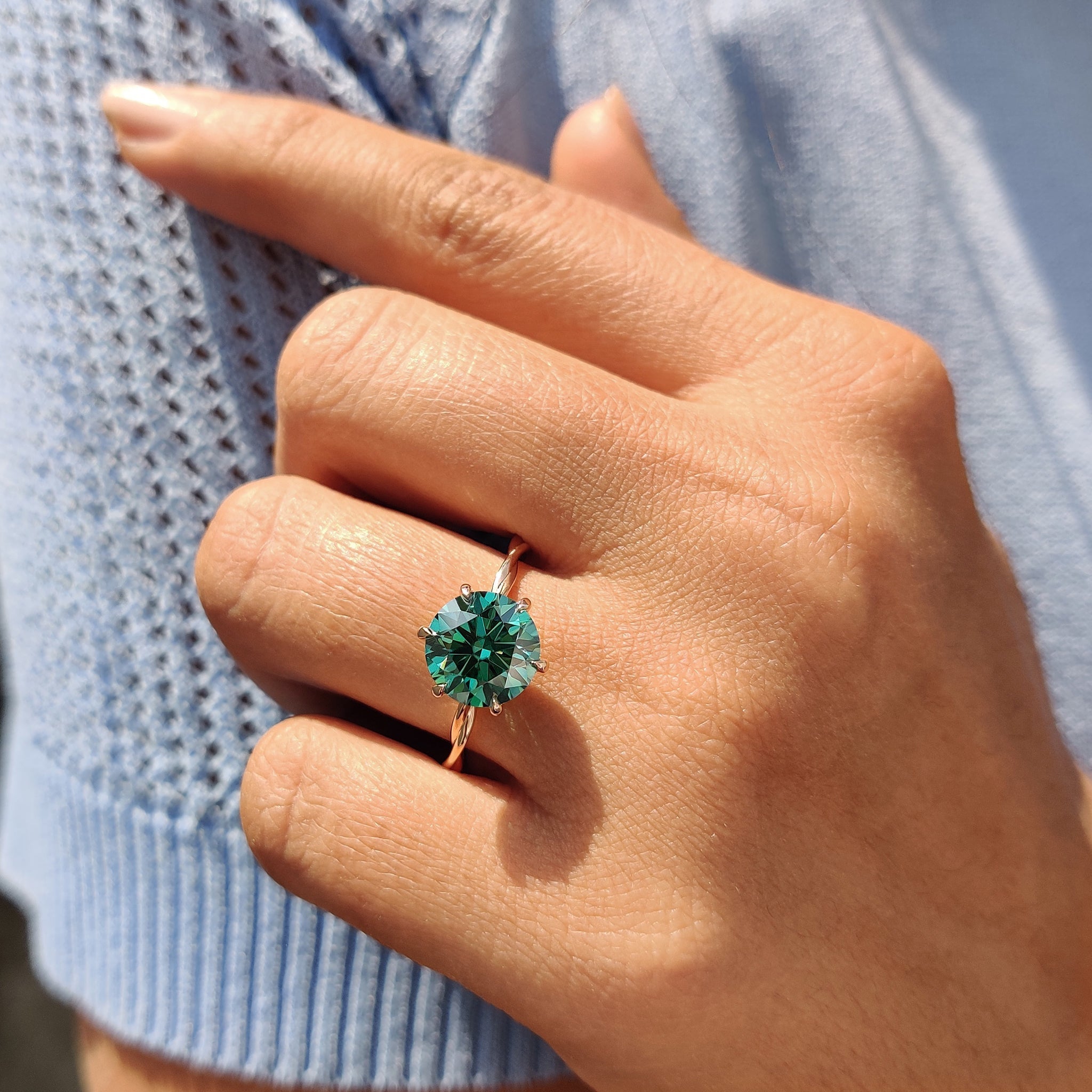 Rose Gold Solitaire Engagement Ring With Green Moissanite