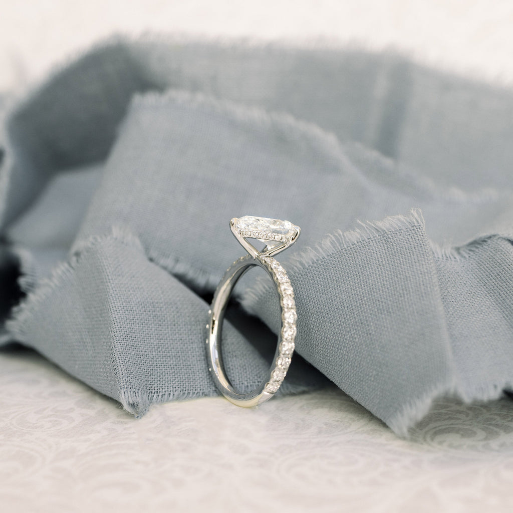2.25 CT Pear Moissanite Hidden Halo Pave Setting Engagement Ring