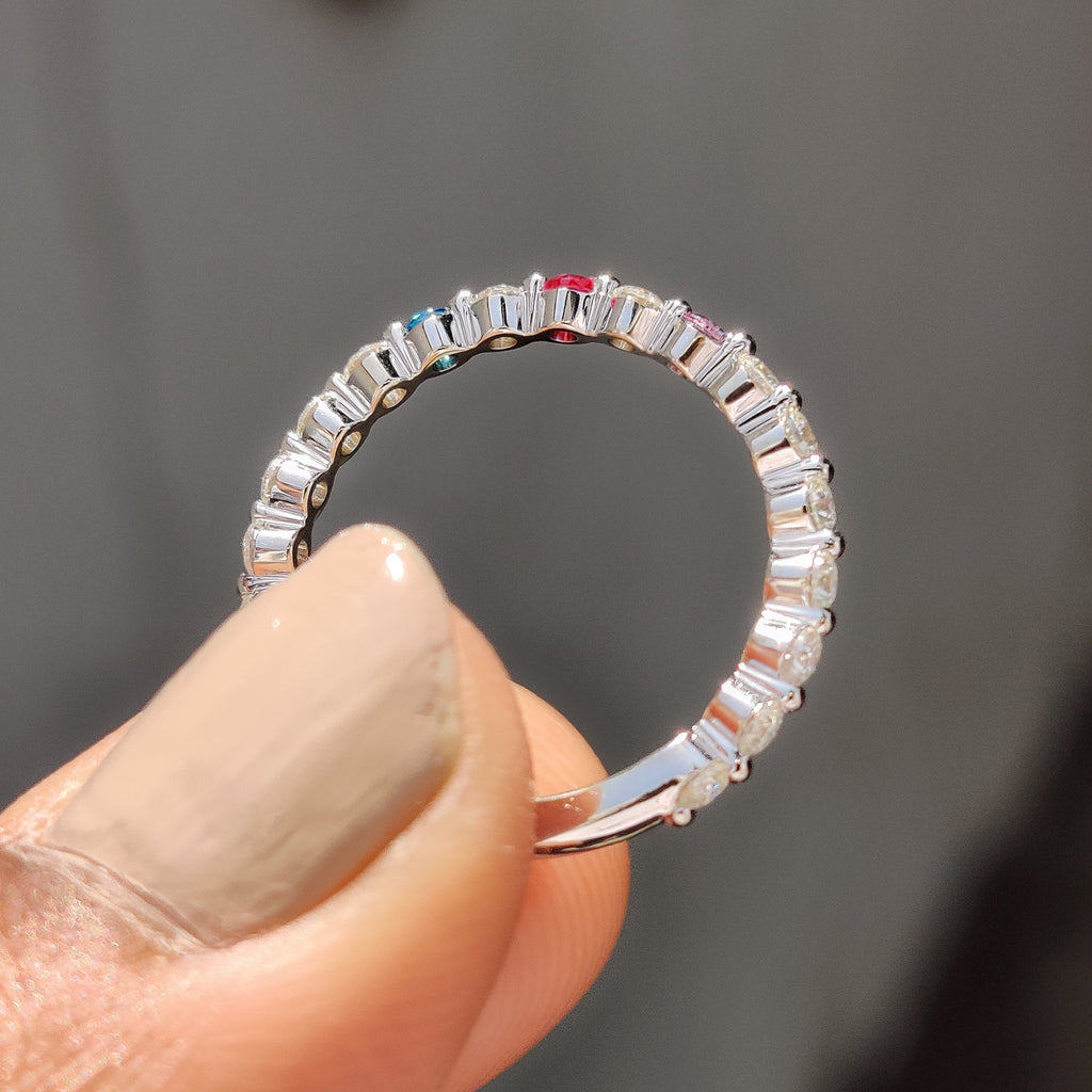 3/4 Eternity Wedding band With Minimalist Birthstone