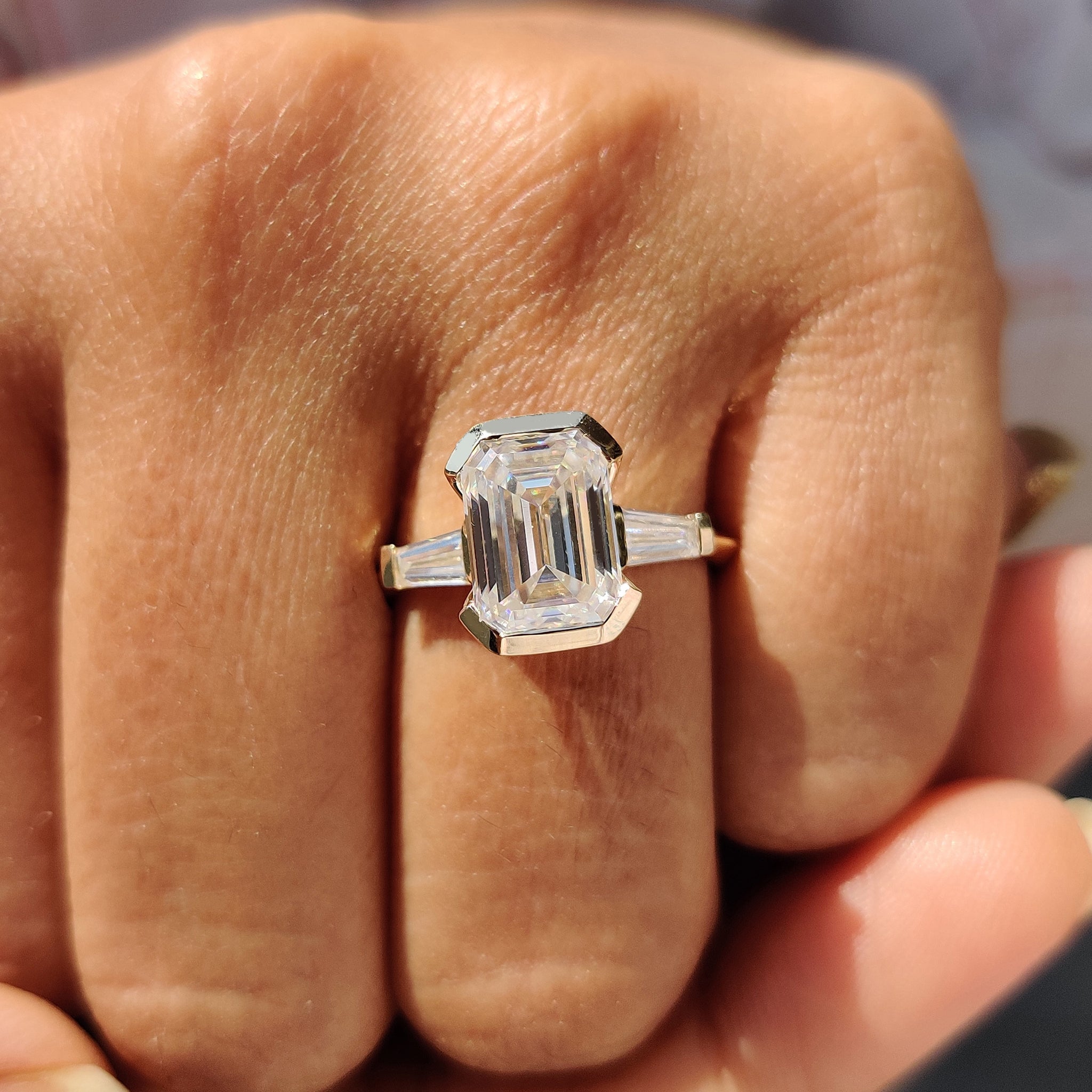 Emerald Cut Engagement Ring With Knife Edge Shank Band Secondary image