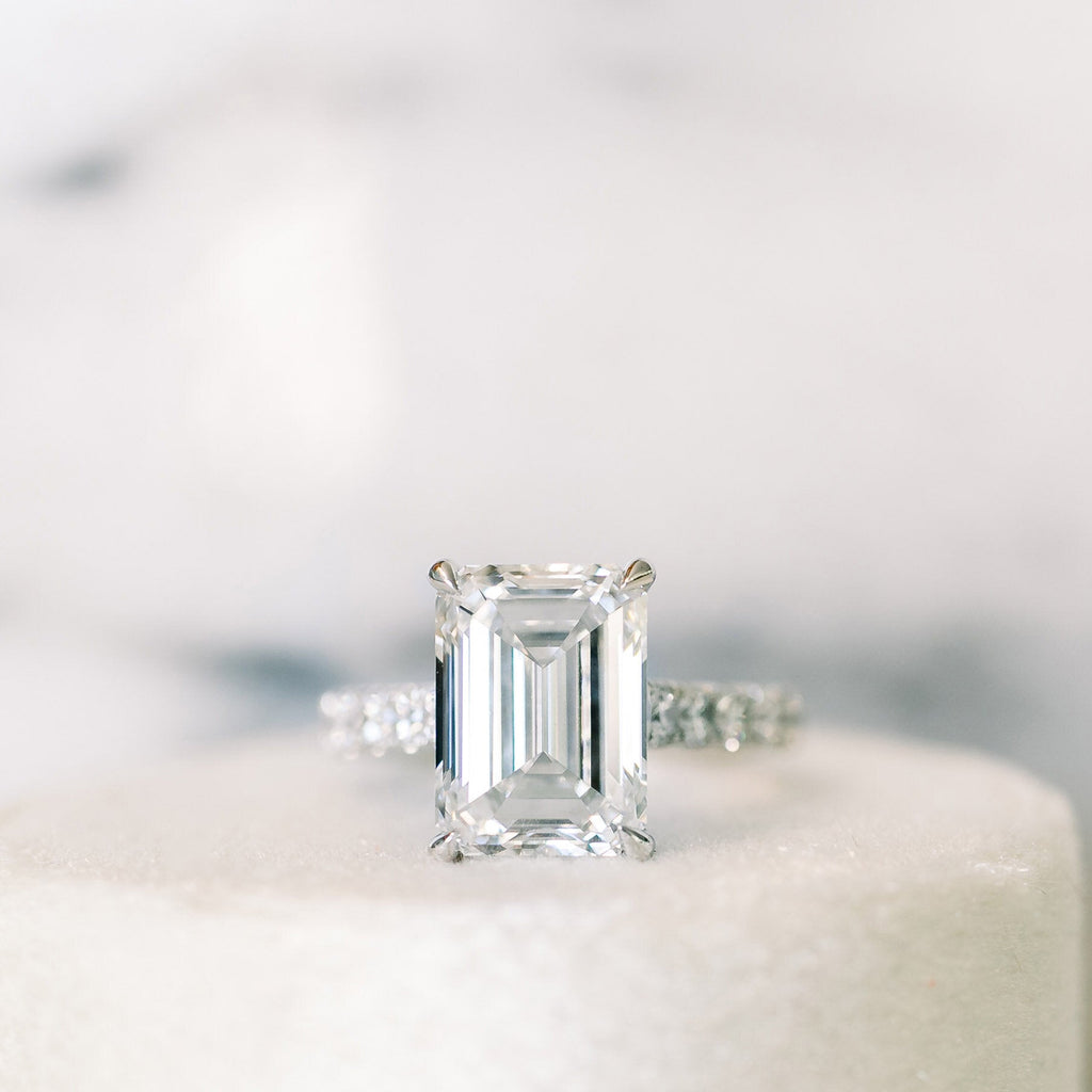 1.75 CT Emerald Cut Moissanite Pave Setting Engagement Ring