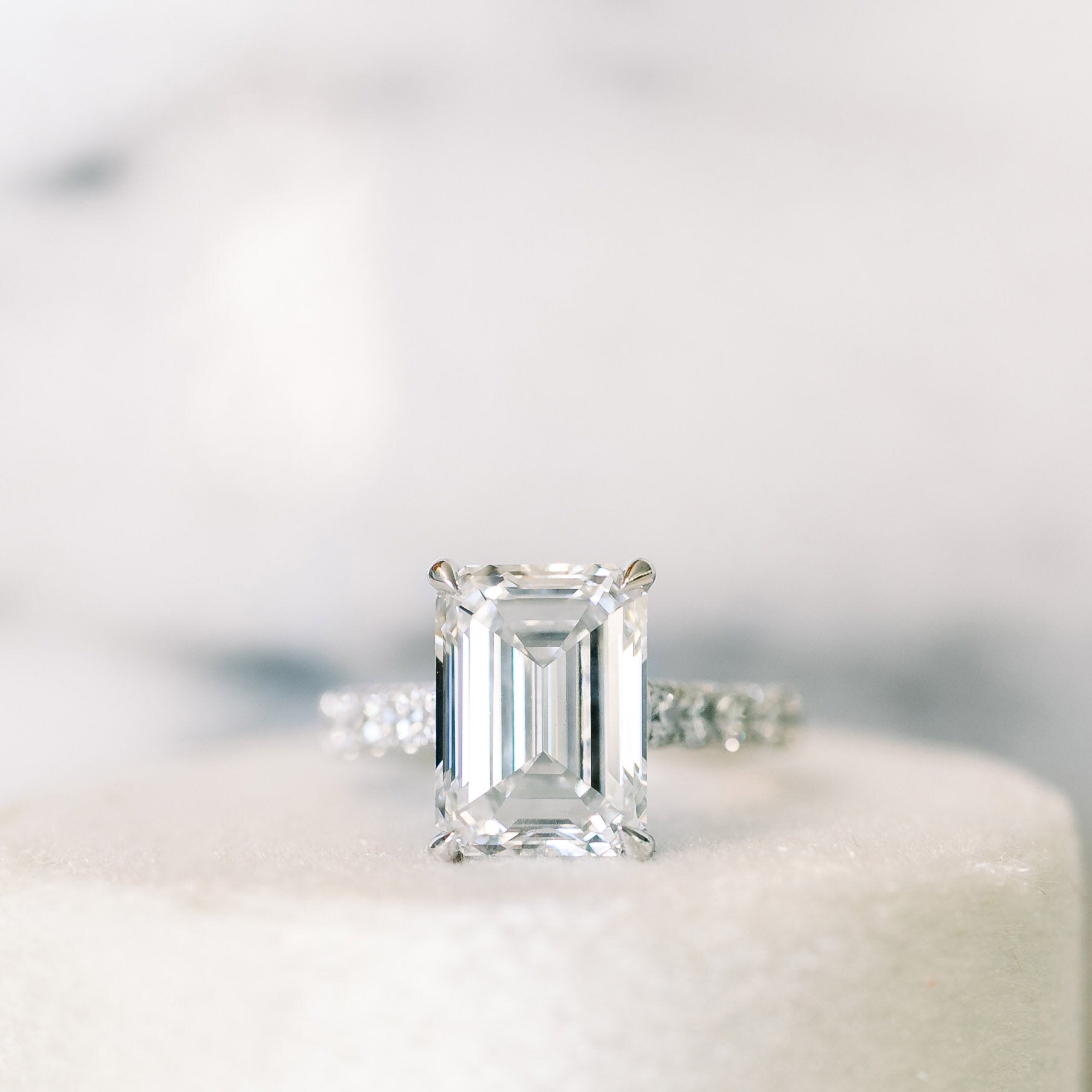 1.75 CT Emerald Cut Moissanite Pave Setting Engagement Ring
