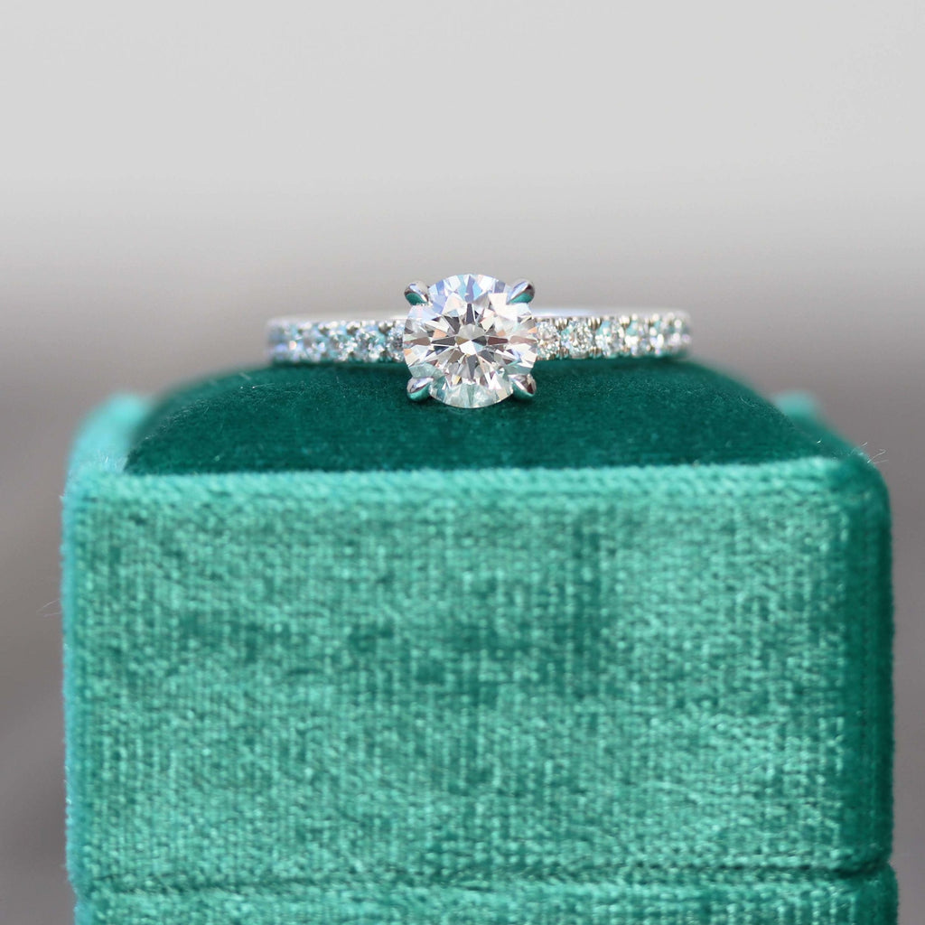 2.25 CT Round Moissanite Solitaire Pave Setting Engagement Ring