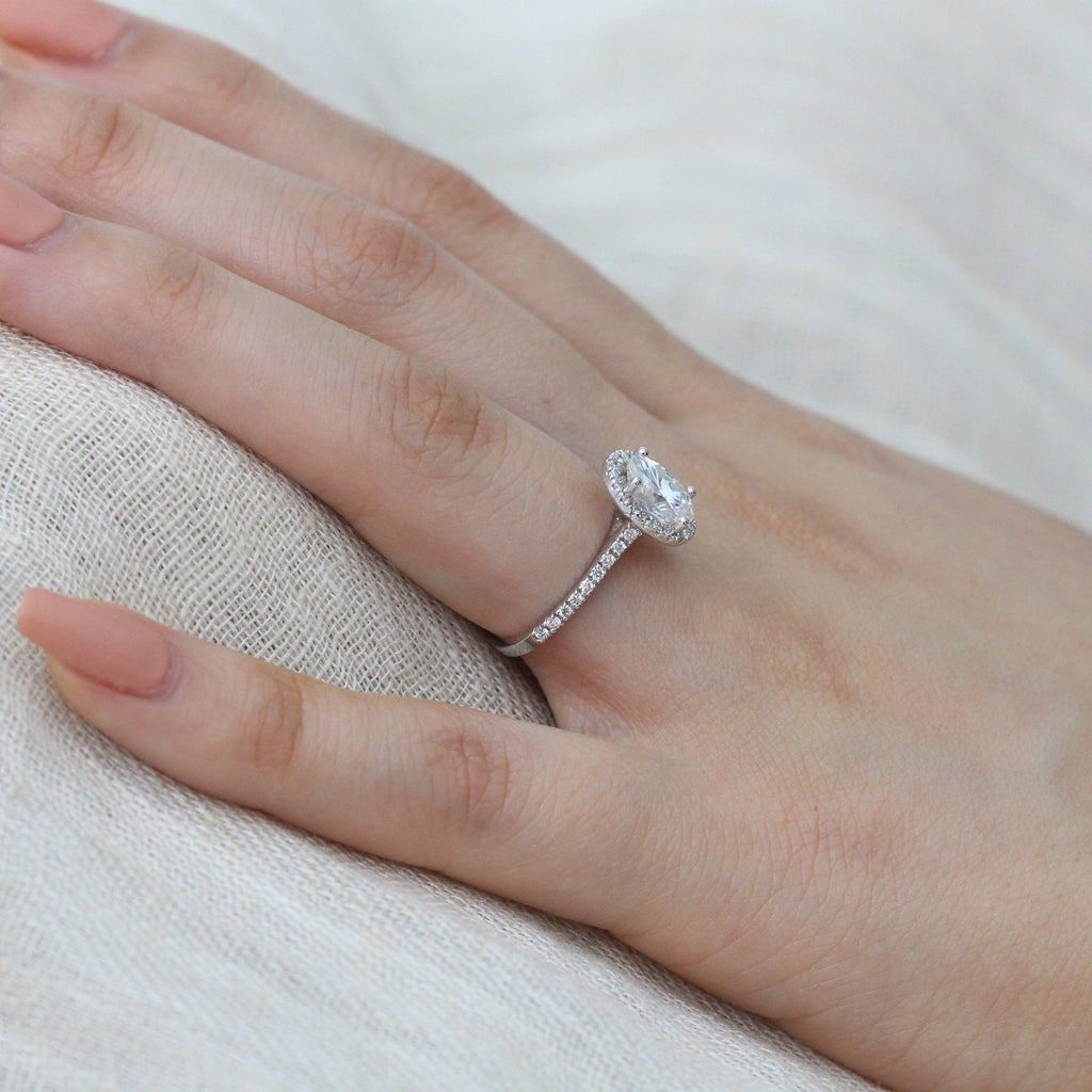1.50 CT Oval Cut Halo Style Moissanite Engagement Ring
