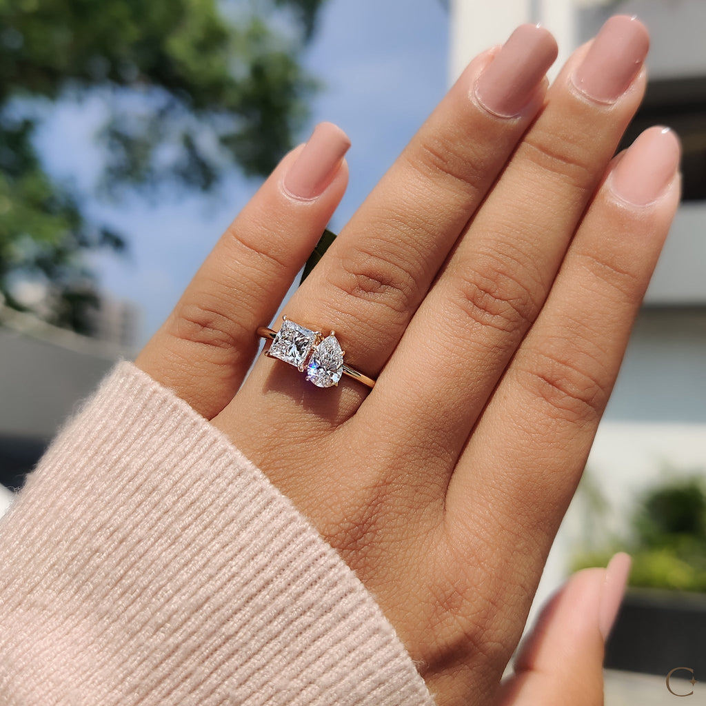 Toi Et Moi Engagement Ring With Princess And Pear Cut Diamond