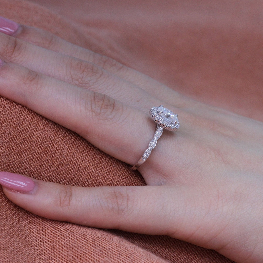 1.50 CT Oval Cut Vintage pave Style Moissanite Engagement Ring