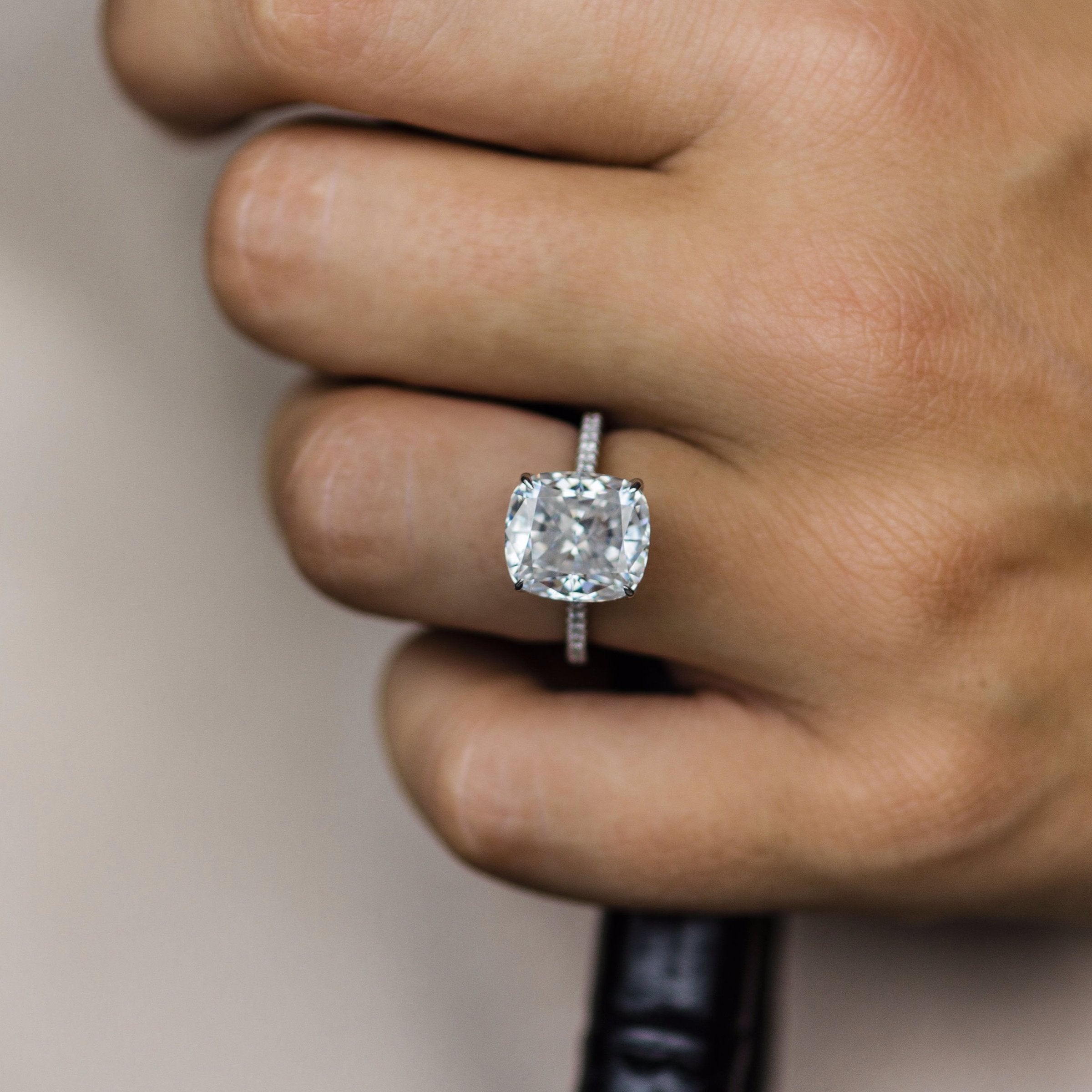 4.65 CT Cushion Moissanite Hidden Halo With Pave Setting Engagement Ring