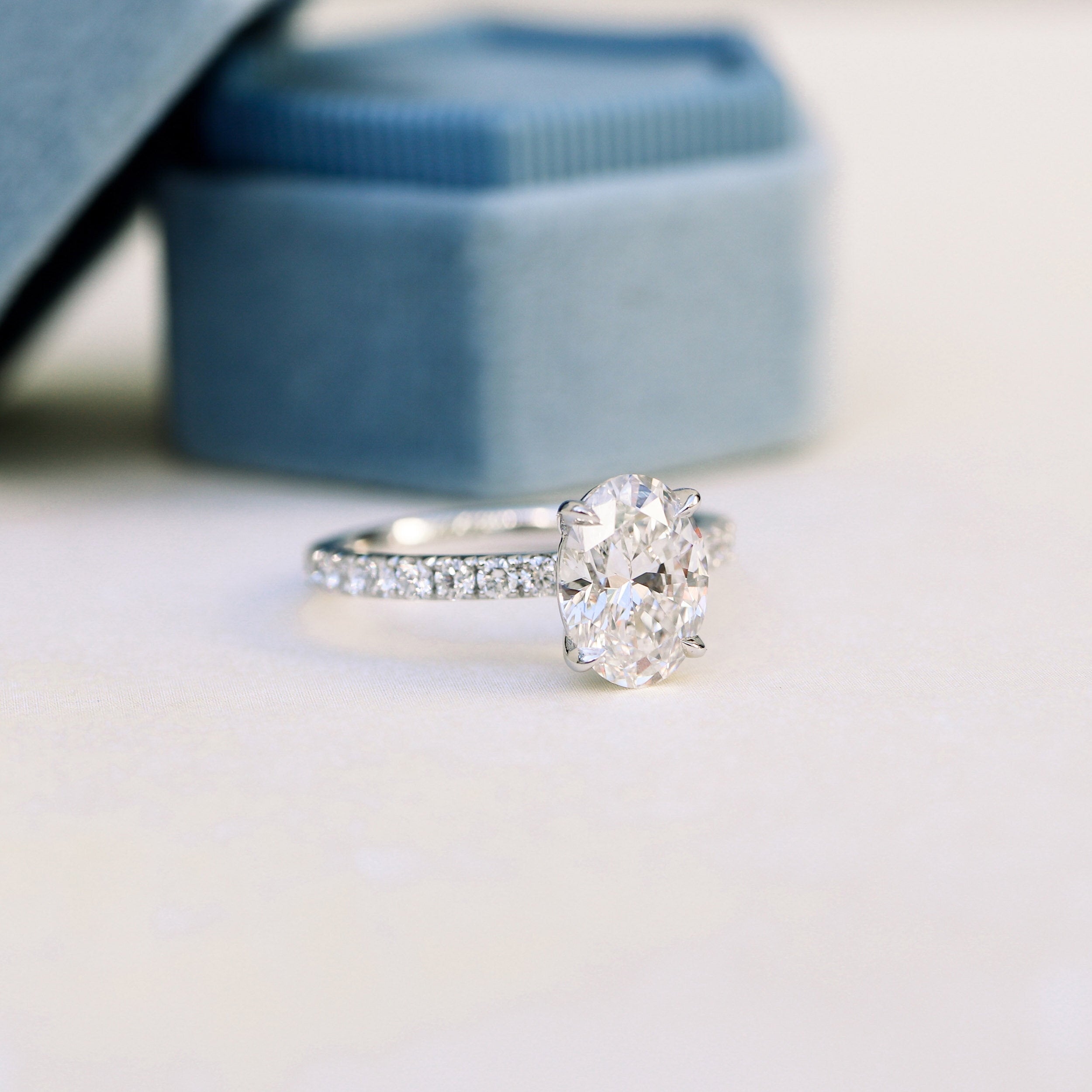 2.25 CT Oval Moissanite Pave Setting Engagement Ring