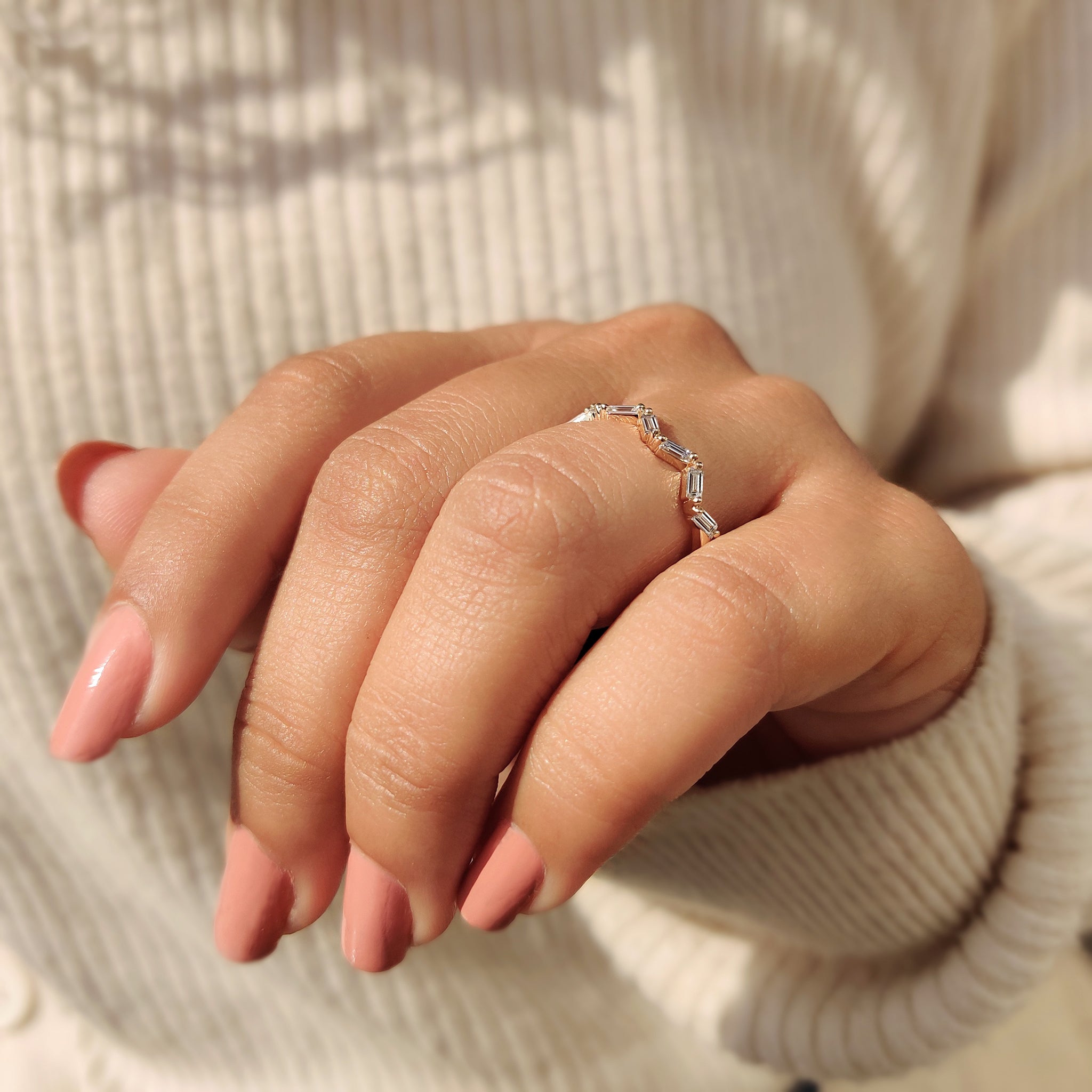 Baguette Cut Wedding Band With Zic Zac Style