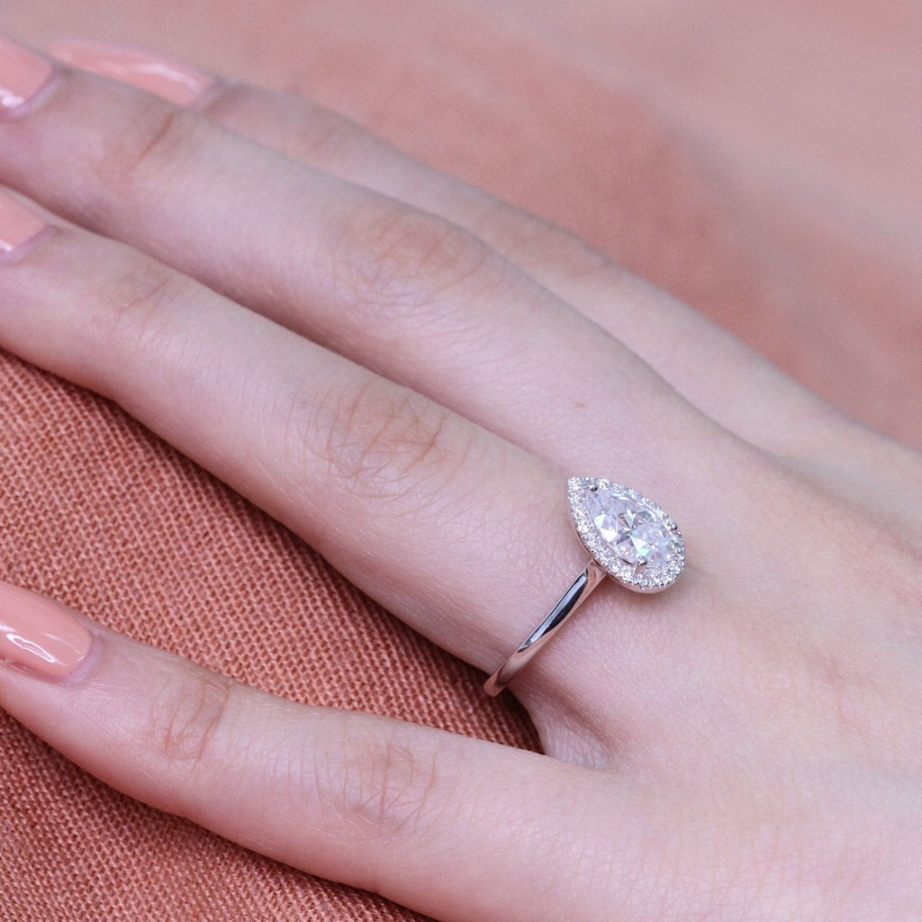 1.50 CT Pear Cut Moissanite Halo Engagement Ring