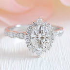 1.50 CT Oval Cut Vintage Halo Style Moissanite Engagement Ring
