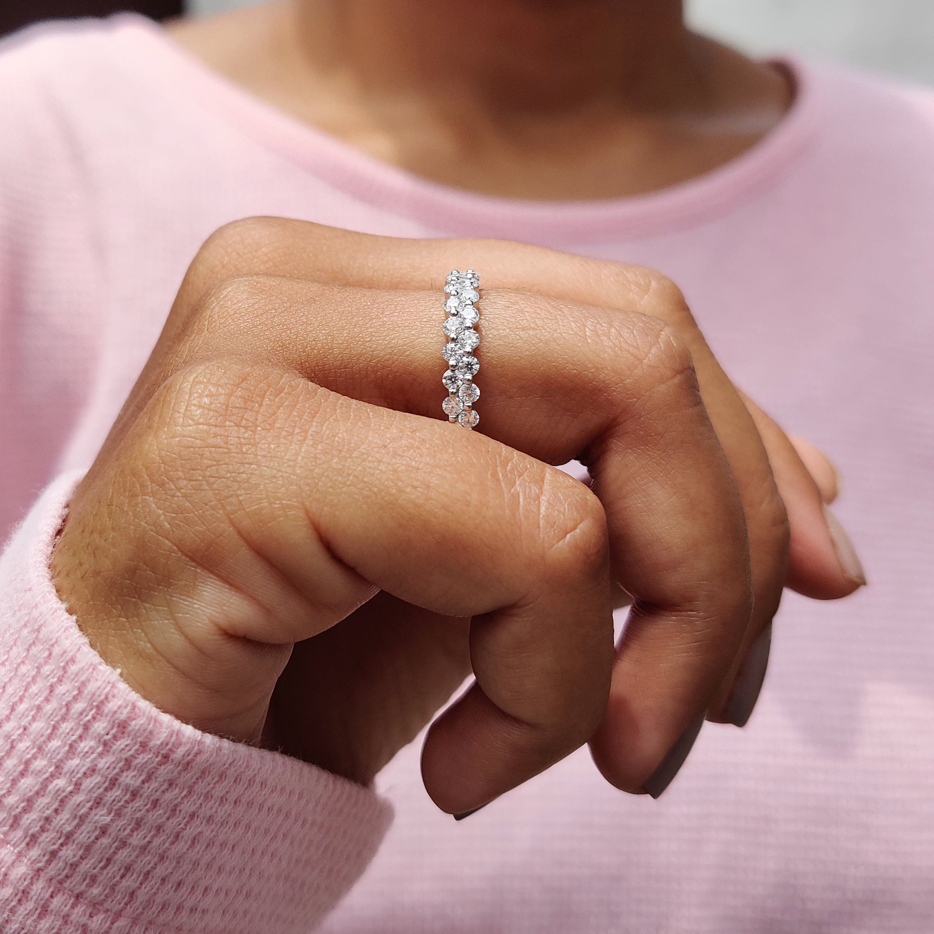 Round Diamond Wedding Band – Double Row Pave